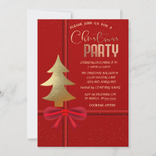 Invitación Lazo Rojo Elegante, Compañía de Navidad del Árbol 