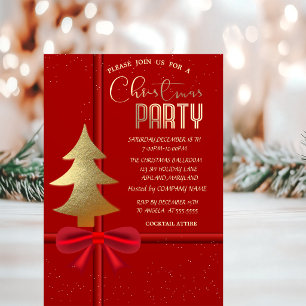 Invitación Lazo Rojo Elegante, Compañía de Navidad del Árbol 