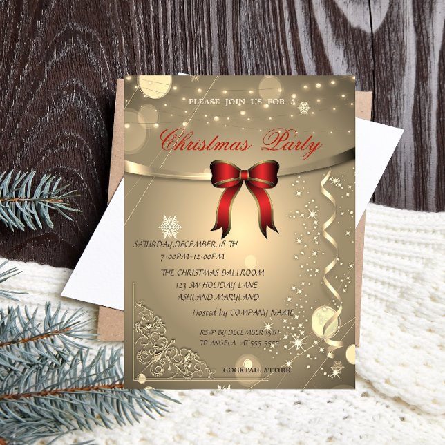 Invitación Lazo Rojo Elegante, Fiesta de Navidad de la Empres (Subido por el creador)