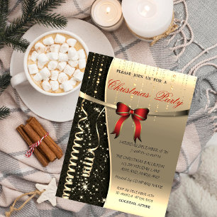 Invitación Lazo Rojo Elegante, Fiesta de Navidad de la Empres