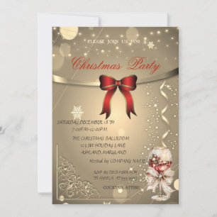 Invitación Lazo Rojo Elegante, Fiesta de Navidad de la Empres