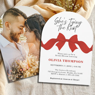 Invitación Lazo Rojo Ella se casa Foto Desayuno de novia