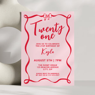 Invitación Lazo Rojo Femenino Coquette Vigésimo Primer 21 Cum