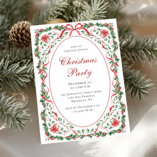 Invitación Lazo Rojo Navideño Divertido y Caprichoso Fiesta d
