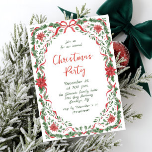Invitación Lazo Rojo Navideño Divertido y Caprichoso Fiesta d