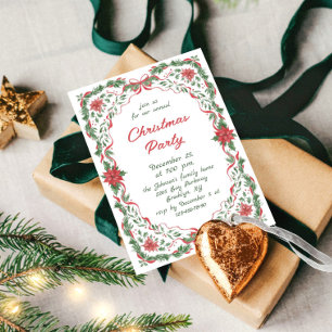 Invitación Lazo Rojo Navideño Divertido y Caprichoso Fiesta d
