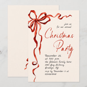 Invitación Lazo Rojo Navideño Divertido y Caprichoso Fiesta N
