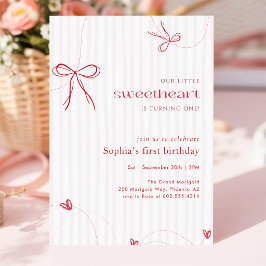 Invitación Lazo Rojo Rosa Corazón Pequeño Corazoncito Cumplea