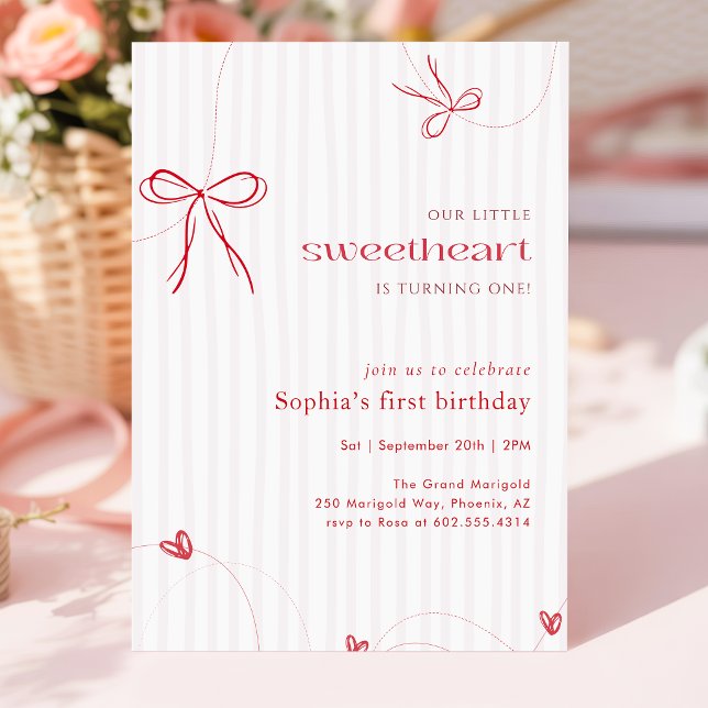 Invitación Lazo Rojo Rosa Corazón Pequeño Corazoncito Cumplea (Subido por el creador)