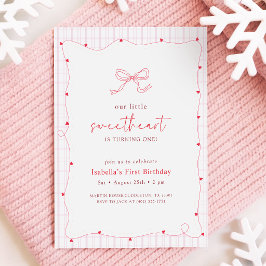 Invitación Lazo Rojo Rosa Corazoncito Primer Cumpleaños