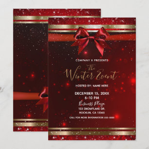 Invitación Lazo Rojo y Dorado con Brillo Chic Elegante Evento