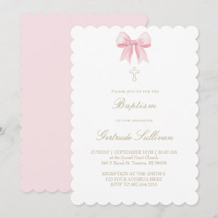 Invitación lazo rosa acuarela Bautizo