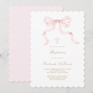 Invitación lazo rosa acuarela   Bautizo niña
