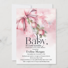 Invitación Lazo rosa acuarela con adornos para baby shower