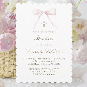 Invitación lazo rosa   Bautizo niña