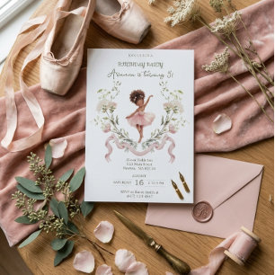 Invitación Lazo Rosa Caprichoso y Bailarina de Acuarela Cumpl