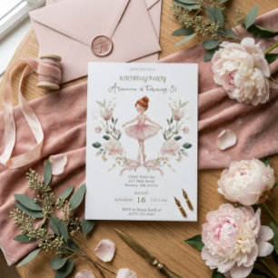 Invitación Lazo Rosa Caprichoso y Bailarina de Acuarela Cumpl