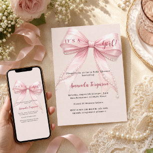 Invitación Lazo rosa champán Es una niña Baby Shower