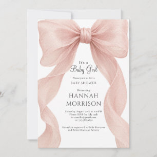Invitación Lazo Rosa Claro Cumpleaños Niña Coquette