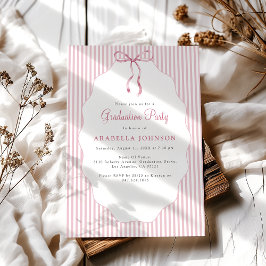 Invitación Lazo rosa con rayas finas y dulces para graduación