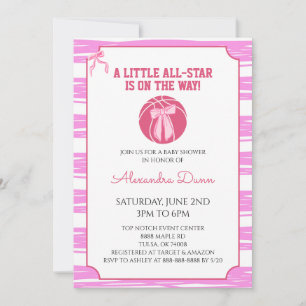Invitación Lazo Rosa Coqueta de Rayas Baloncesto Baby Shower