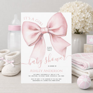 Invitación Lazo Rosa Coqueta Es una Niña Fiesta de Bebé