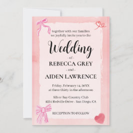 Invitación Lazo Rosa Coquette Elegante Boda Moderna y Elegant