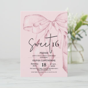 Invitación Lazo Rosa Cumpleaños 16 ⎮ Moderno Elegante Sweet 1