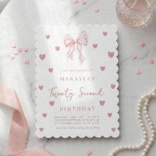 Invitación Lazo Rosa Cumpleaños 22 Corazón Estético Elegante