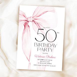 Invitación Lazo Rosa Cumpleaños 50 Elegante Femenino