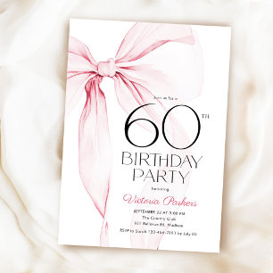 Invitación Lazo Rosa Cumpleaños 60 Elegante Femenino