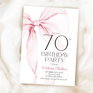 Invitación Lazo Rosa Cumpleaños 70 Elegante Femenino