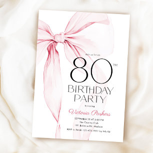 Invitación Lazo Rosa Cumpleaños 80 Elegante Femenino