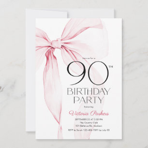 Invitación Lazo Rosa Cumpleaños 90 Elegante Femenino