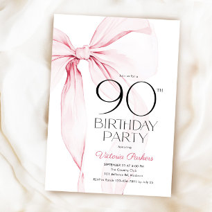 Invitación Lazo Rosa Cumpleaños 90 Elegante Femenino