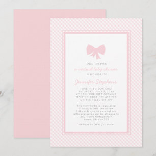 Invitación Lazo rosa de gingham baby shower virtual