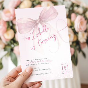 Invitación Lazo Rosa de Moda Elegante Cumpleaños 30 de Invier
