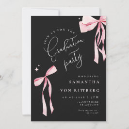 Invitación Lazo rosa elegante coqueta foto graduación negra