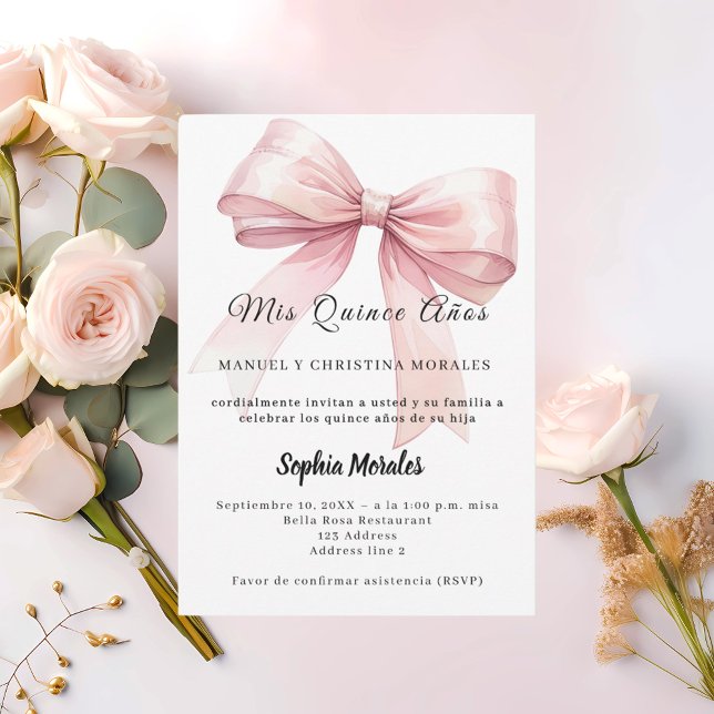 Invitación Lazo rosa elegante Quinceañera (Subido por el creador)