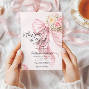 Invitación Lazo Rosa Ella Está Casándose Fiesta de Despedida