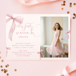 Invitación Lazo Rosa Ella Está Cumpliendo Veinte Foto Cumplea