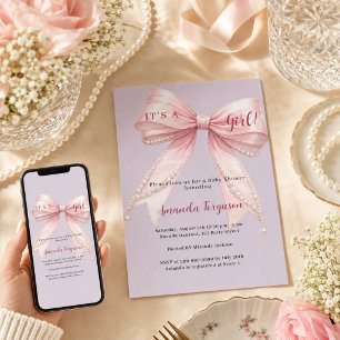 Invitación Lazo rosa es una niña Cumpleaños de bebé lavanda