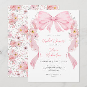 Invitación Lazo Rosa Floral Arco Floral Bow Coquette Bridal S