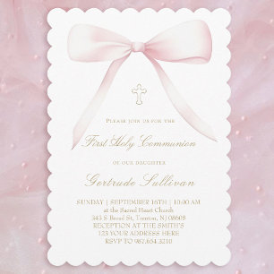Invitación lazo rosa grande Primera Comunión