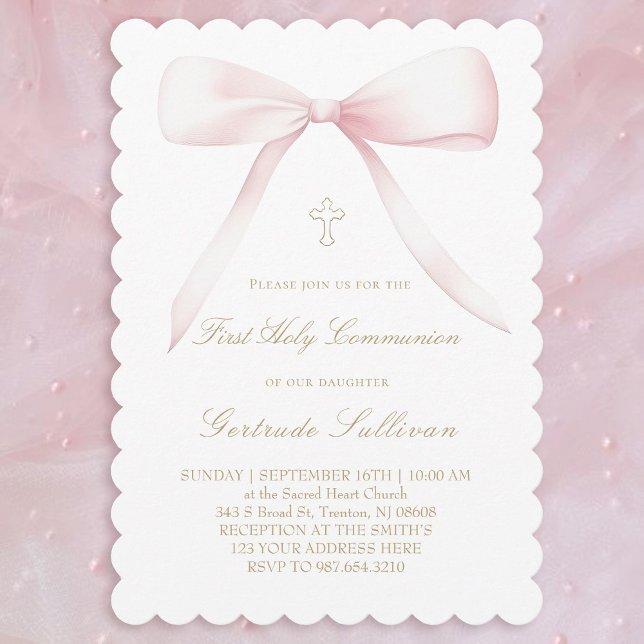 Invitación lazo rosa grande | Primera Comunión (Subido por el creador)