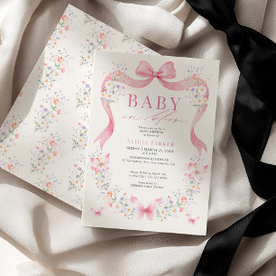 Invitación Lazo rosa mariposa flor silvestre niña baby shower