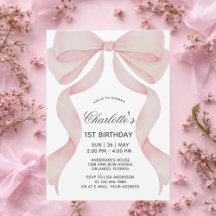 Invitación Lazo Rosa Niña 1er Cumpleaños Primera C