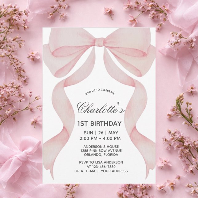 Invitación Lazo Rosa Niña 1er Cumpleaños Primera C (Subido por el creador)