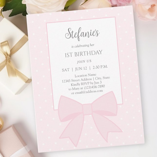 Invitación Lazo rosa pastel suave elegante simple cumpleaños  (Subido por el creador)