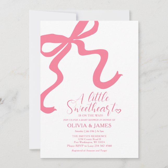 Invitación Lazo rosa Pequeño Baby Shower (Anverso)